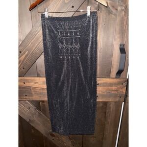 Victoria's Secret L Fatal Dress‎  BodyCon Tube Strapless Skirt Top Black Silver